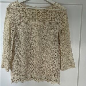 Massimo Dutti Cream Crochet Lace Blouse